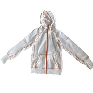 Nike White Hoodie with Orange Trim - Zip Front